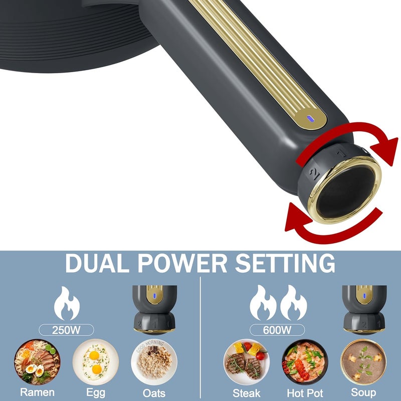 TopWit Hot Pot Electric with Steamer, 2L Multifunctional Electric Cooker, Non-Stick Sauté Pan, Portable Pot for Steak, Fried Rice, Ramen, Soup with Dual Power Control (Spatula Not Included), Grey - Image 5